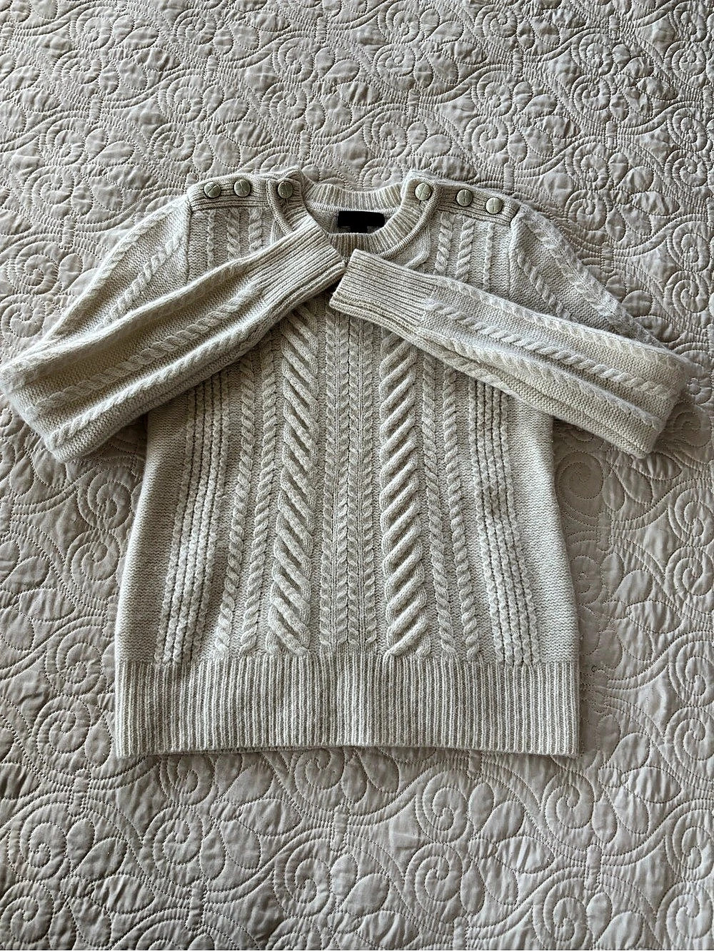 J.Crew Perfect Wool Cable Knit Fisherman Sweater in Ivory XS
